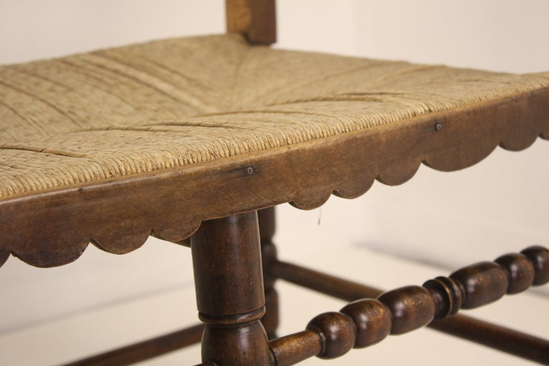 Antique French Rush Seated Bench with Spindle Back In Good Condition In Port Chester, NY