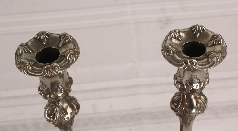 Antique English Pewter Candlesticks In Good Condition In Port Chester, NY