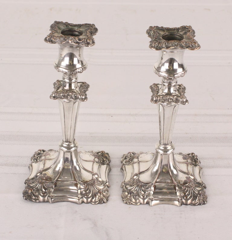19th Century Collection of Three Pairs of Antique English Silver Plated Candlesticks