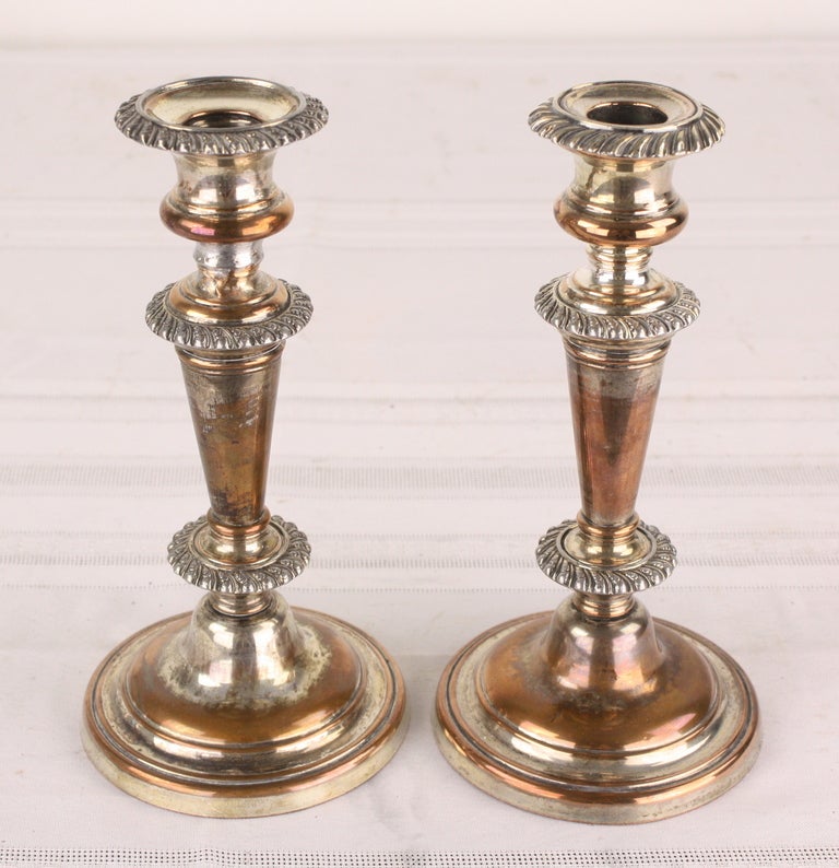 Collection of Three Pairs of Antique English Silver Plated Candlesticks 3