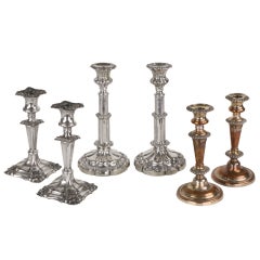 Collection of Three Pairs of Antique English Silver Plated Candlesticks