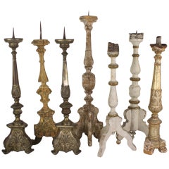Collection of Seven Tall Early French and Italian Altar Sticks
