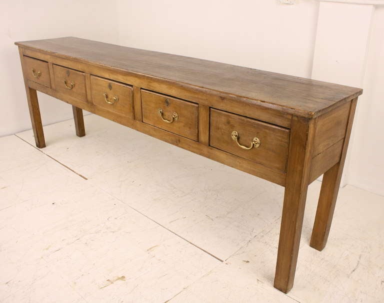 Long Antique English Five Drawer Pine Server In Good Condition In Port Chester, NY