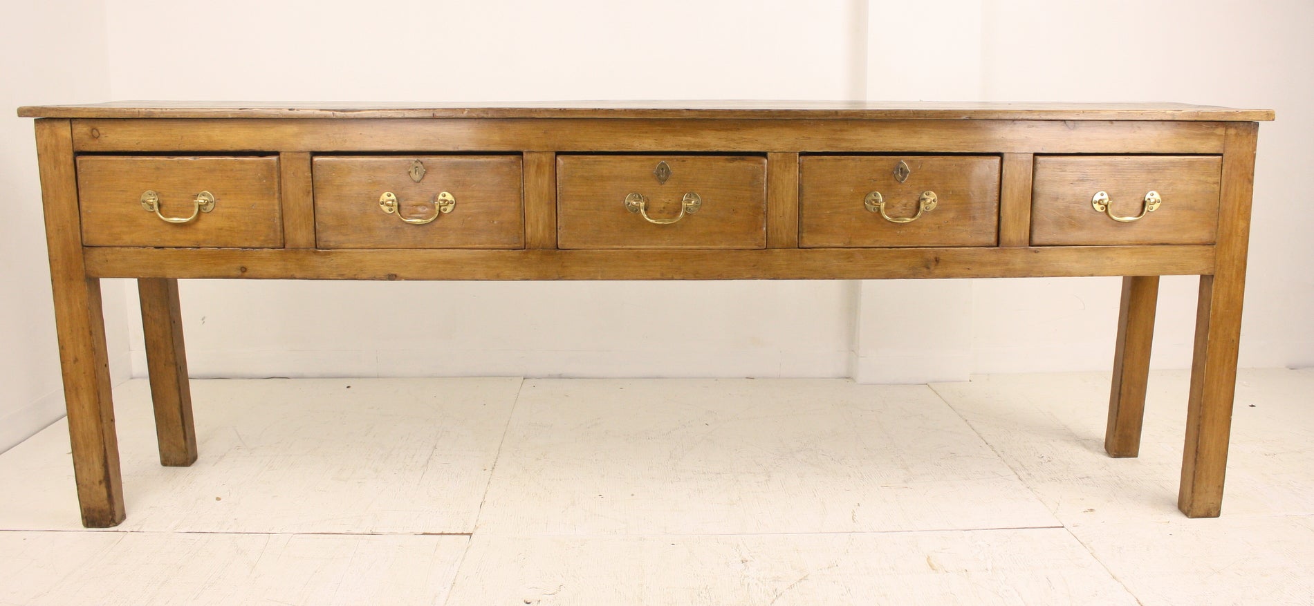 Long Antique English Five Drawer Pine Server