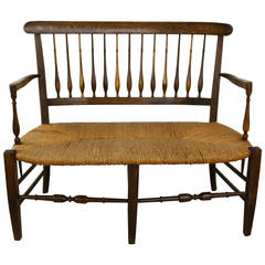 Charming Smaller Antique French Rush Seat Sofa