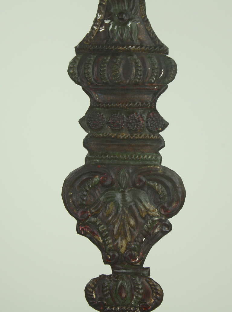 Three Antique Spanish Handcut Metal Altar Sticks 1
