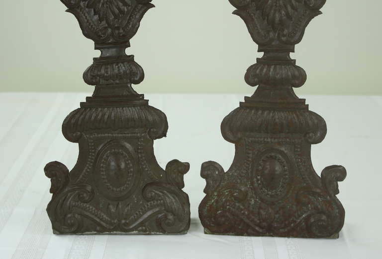 Three Antique Spanish Handcut Metal Altar Sticks 5