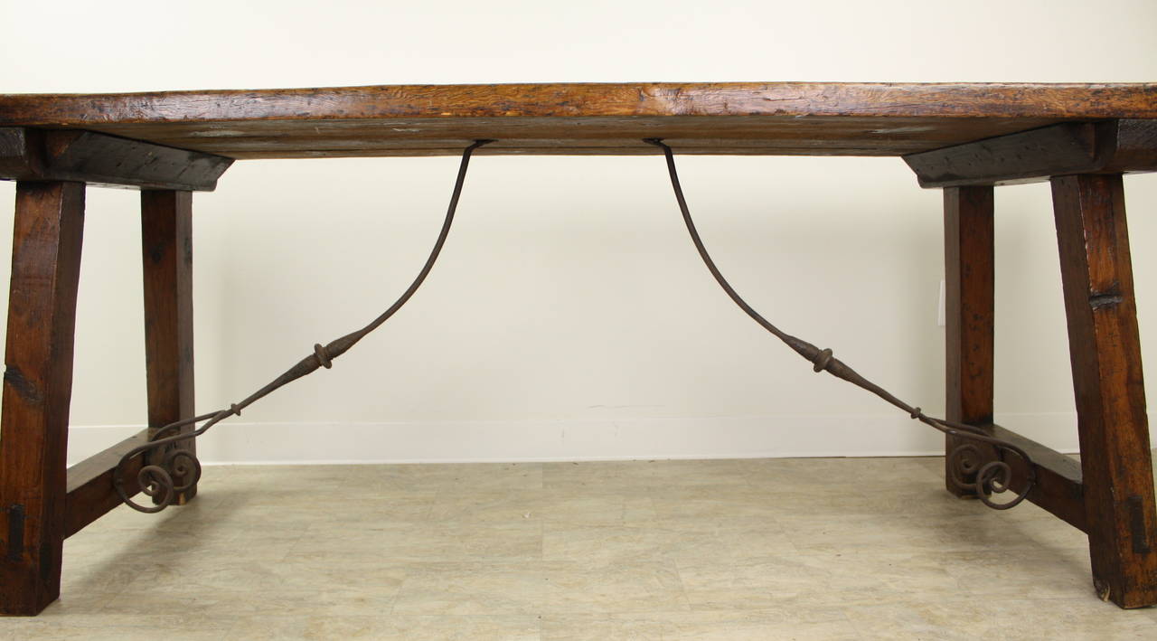 Antique Spanish Refectory Table, Original Irons For Sale 3