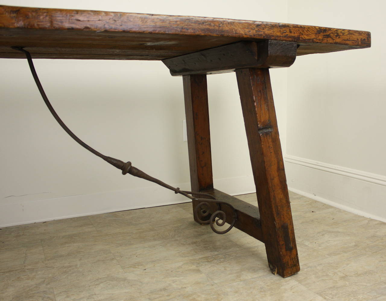 Antique Spanish Refectory Table, Original Irons For Sale 4