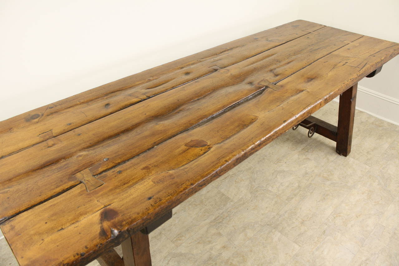 Antique Spanish Refectory Table, Original Irons In Good Condition For Sale In Port Chester, NY