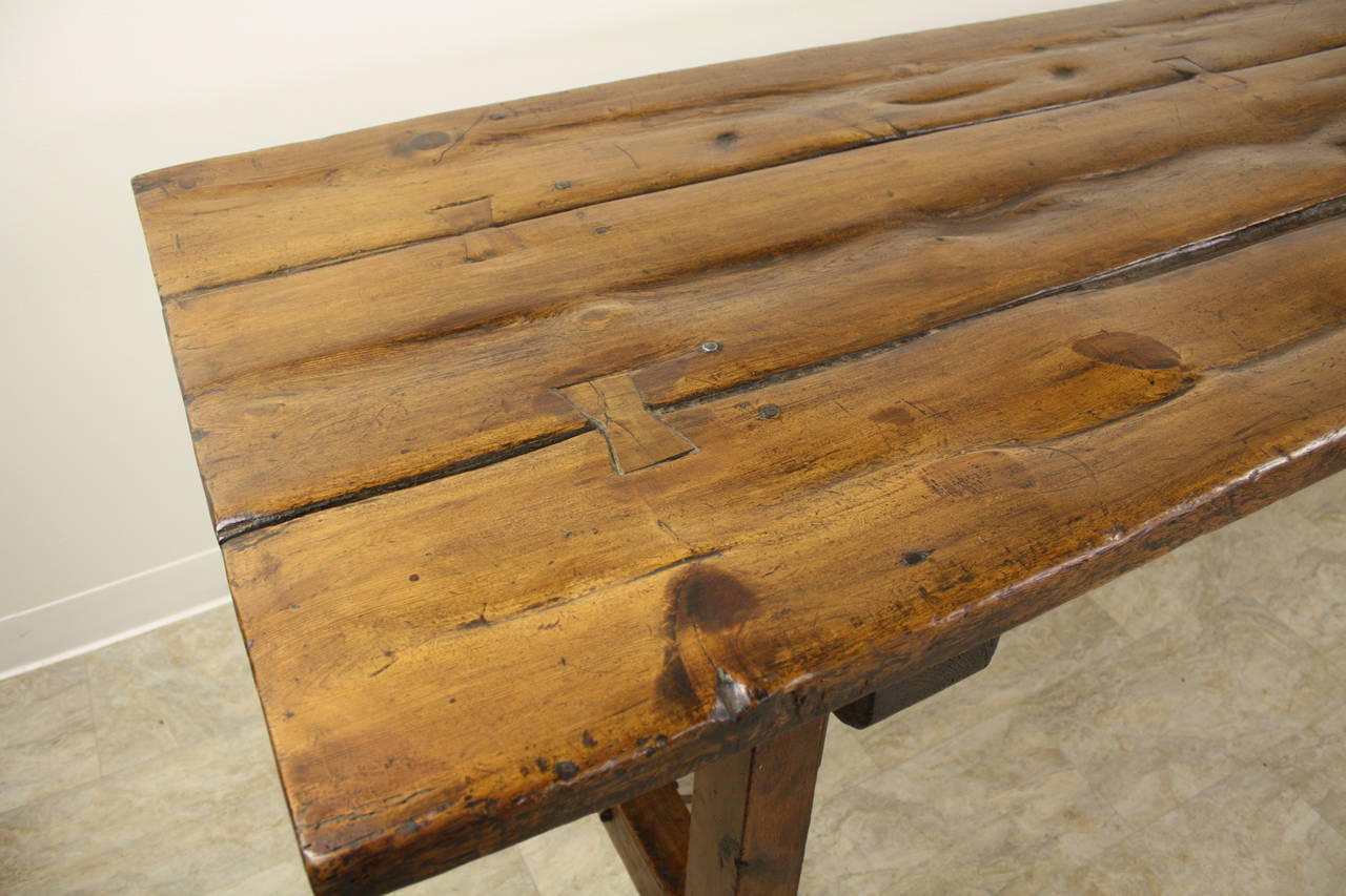 19th Century Antique Spanish Refectory Table, Original Irons For Sale