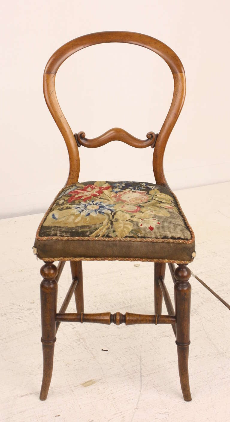 Early English Child's Chair, Needlepoint Seat Cover In Good Condition In Port Chester, NY