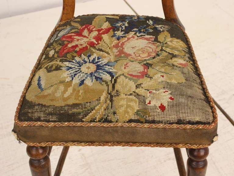 Wood Early English Child's Chair, Needlepoint Seat Cover