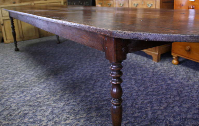 Very Long Antique Three Plank Pine Harvest Table In Good Condition In Port Chester, NY