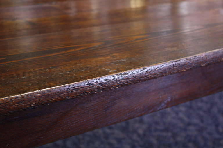 Wood Very Long Antique Three Plank Pine Harvest Table
