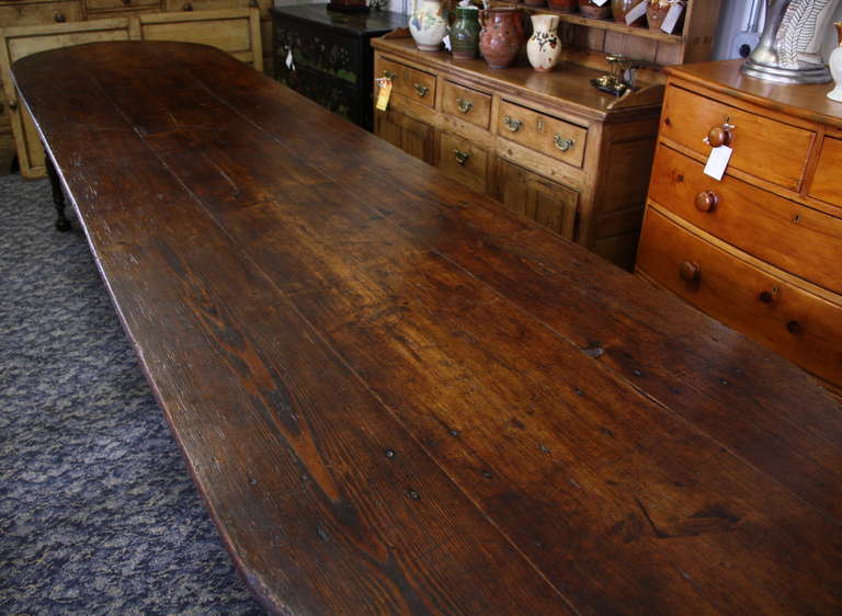 Very Long Antique Three Plank Pine Harvest Table 1