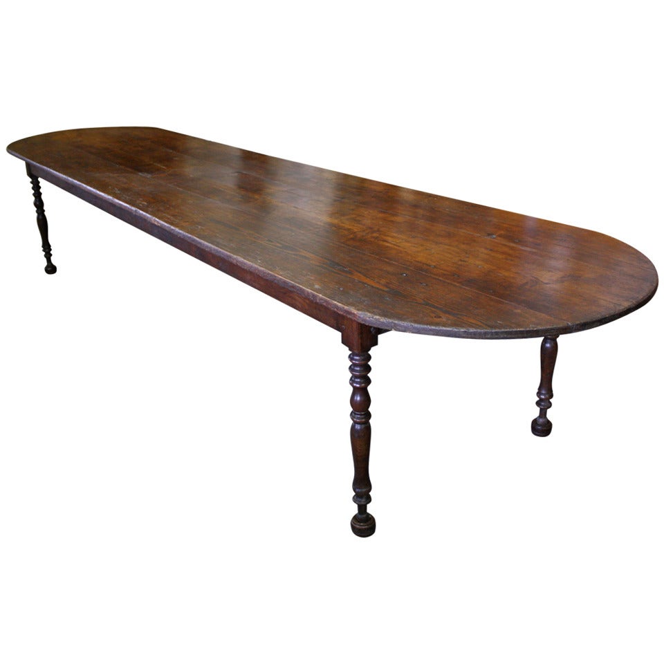 Very Long Antique Three Plank Pine Harvest Table