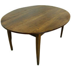 Antique Walnut Oval Fench Dining Table, Wide Planked