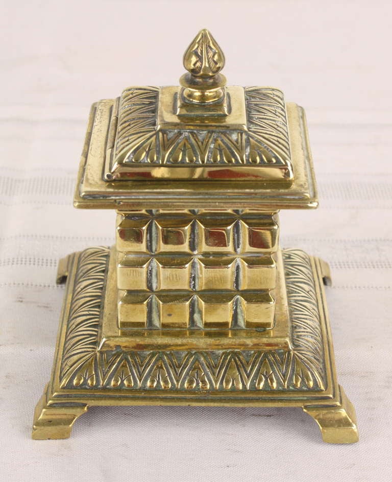 Collection of Four Antique English Brass Inkwells In Good Condition In Port Chester, NY