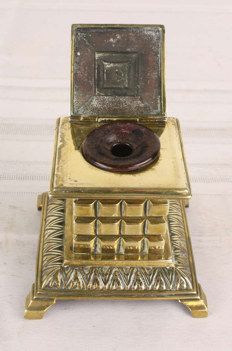 19th Century Collection of Four Antique English Brass Inkwells