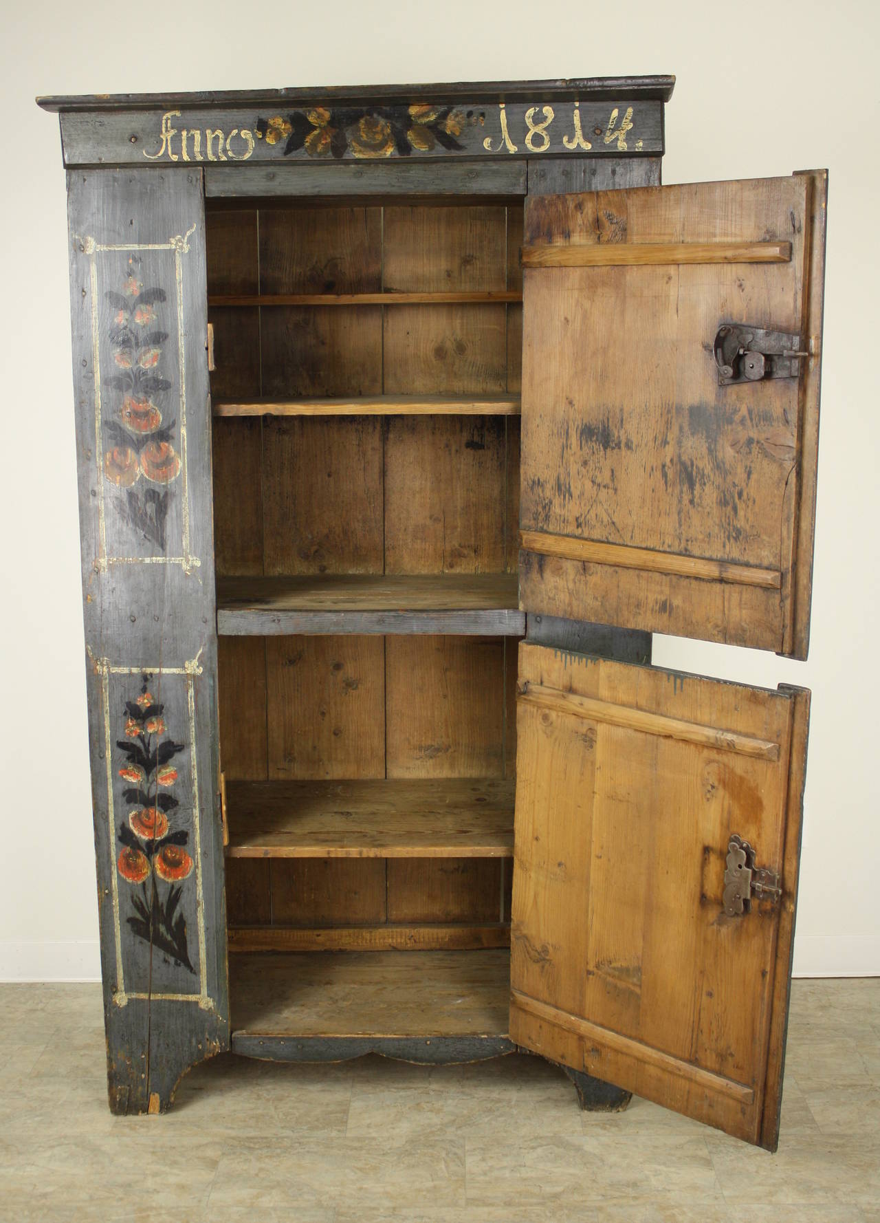 Français Armoire française ancienne peinte en alsacien:: 1814