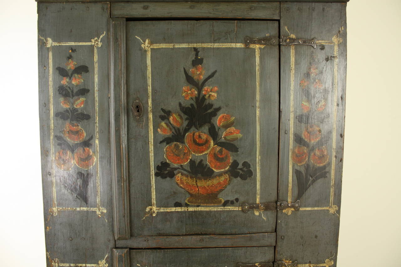 19th Century Antique French Alsacian Painted Armoire, 1814