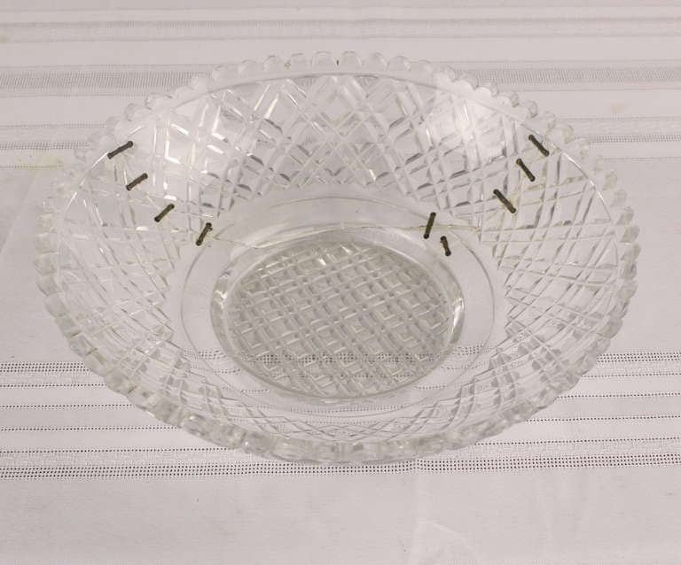 Antique English Cut Crystal Bowl with Early Repairs