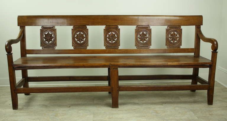 19th Century Long Antique French Cherry Directoire Bench