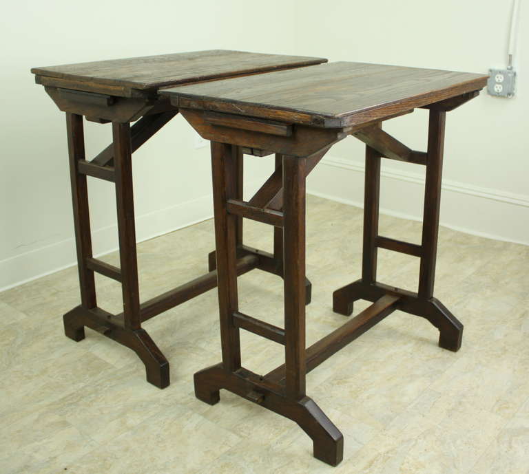 Pair of Antique English Chestnut Stand-Up Reading Tables with Candle Trays