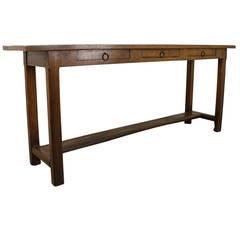 Long Antique French Walnut Three Drawer Server