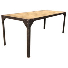 Rugged-Topped Riveted Wood and Industrial Steel Dining Table