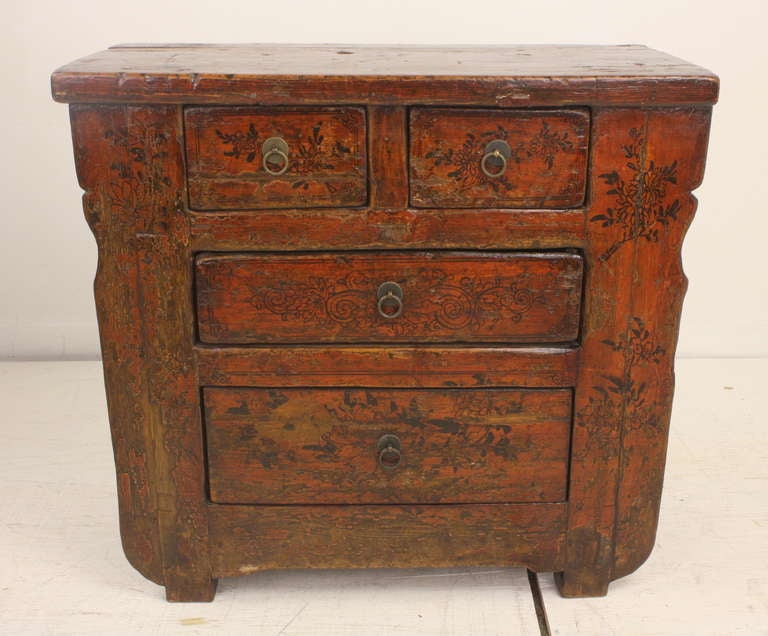 Antique Chinese Rustic Red Small Cupboard