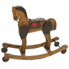 Antique English Rocking Horse on Wheels