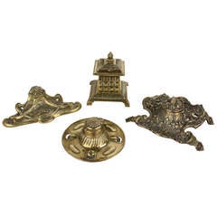 Collection of Four Antique English Brass Inkwells 12