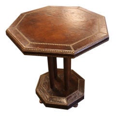 Antique English Studded Leather Covered Table