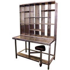 French Industrial Steel Post Office Desk with Seat