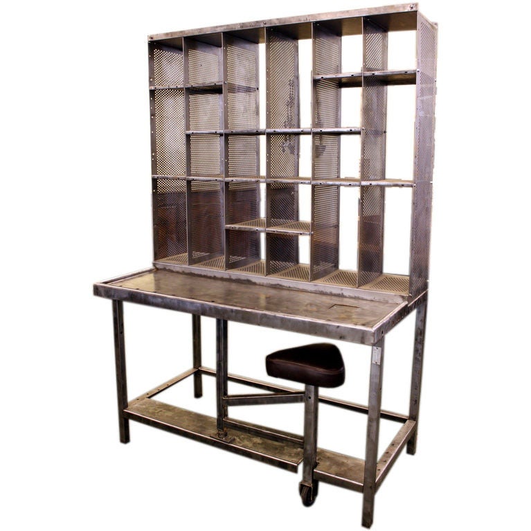 French Steel Post Office Desk With Seat At 1stdibs French Steel Post Office Desk With Seat For