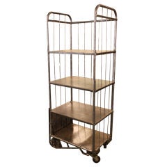 Tall Four-Tiered French Industrial Steel Trolley