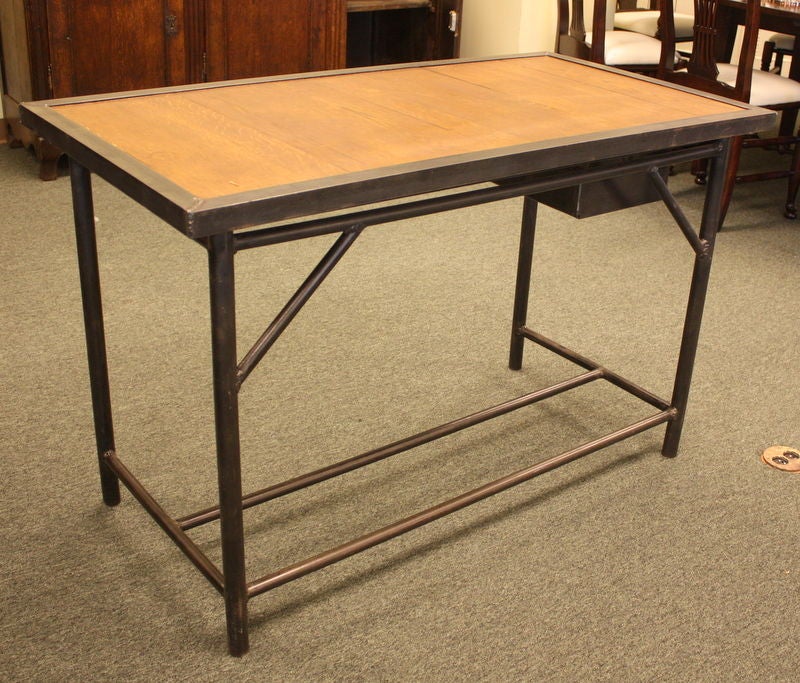 French Vintage Industrial Steel Desk with Wood Top , One Drawer 5
