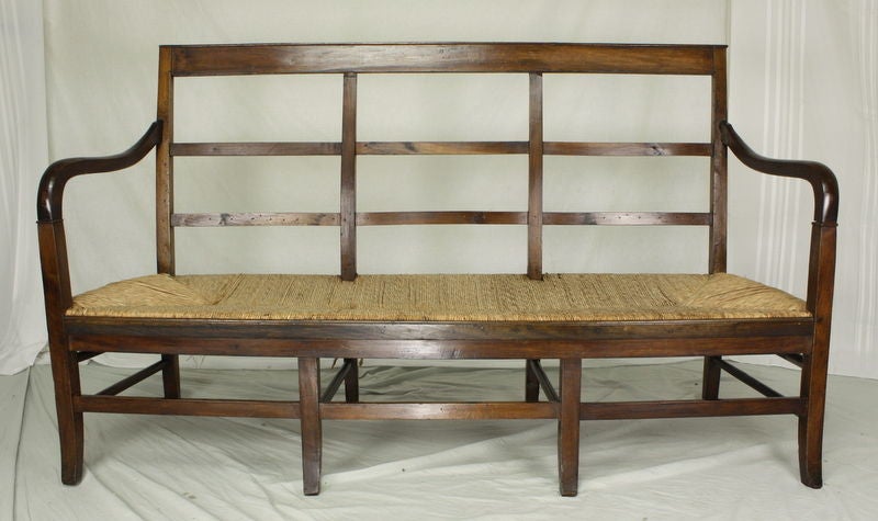 19th Century Elegant French Antique Rush-Seated Bench