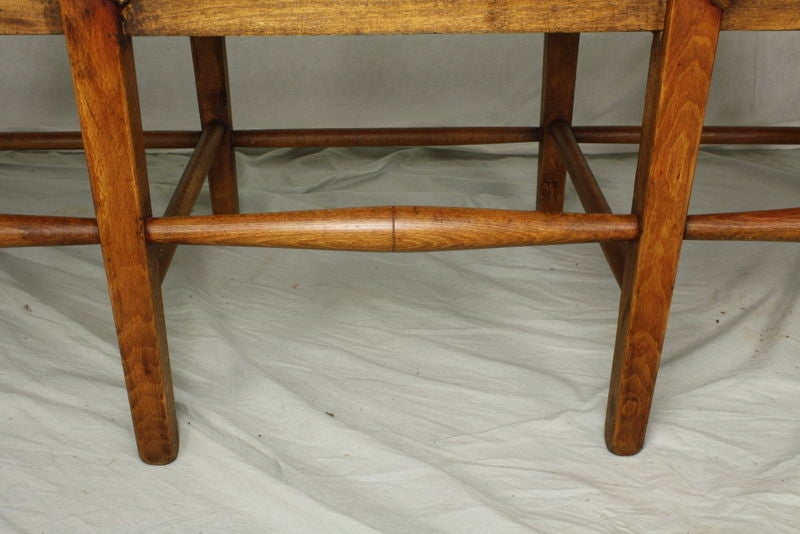 Antique French Fruitwood Rush Seat Bench 3