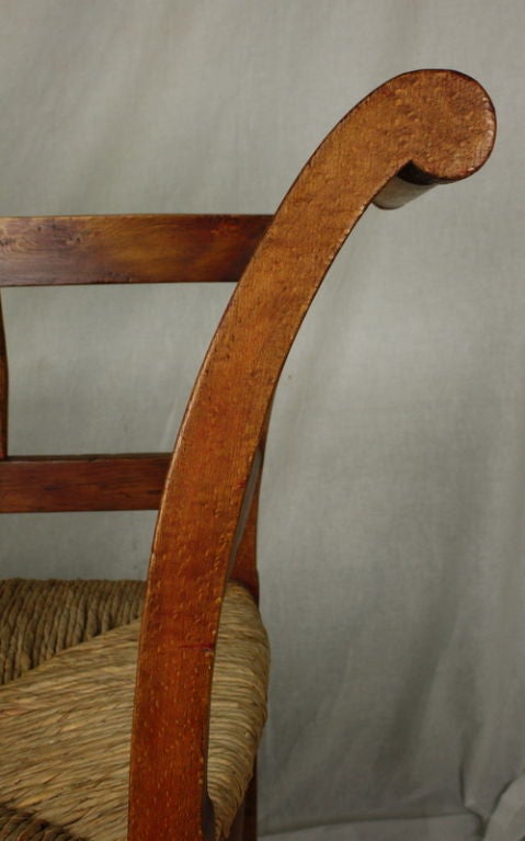 Antique French Fruitwood Rush Seat Bench 4