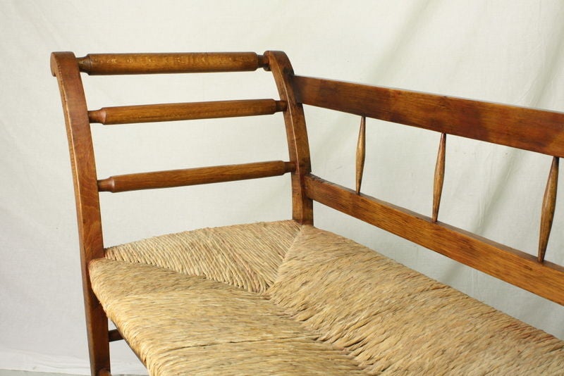 Antique French Fruitwood Rush Seat Bench 5