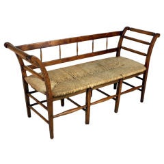 Antique French Fruitwood Rush Seat Bench