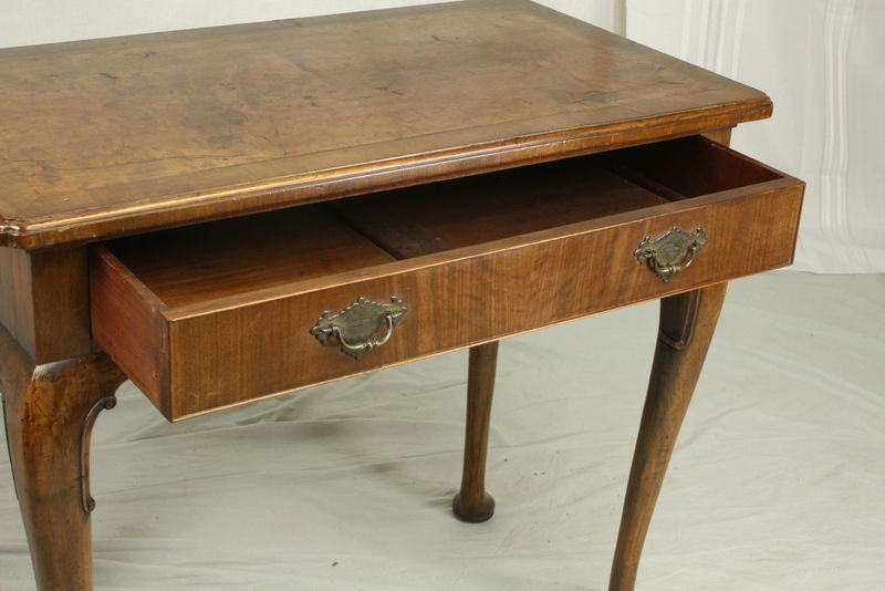 English Vintage Queen Anne Style Walnut Side Table, Herringbone Inlay