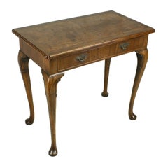 Vintage Queen Anne Style Walnut Side Table, Herringbone Inlay