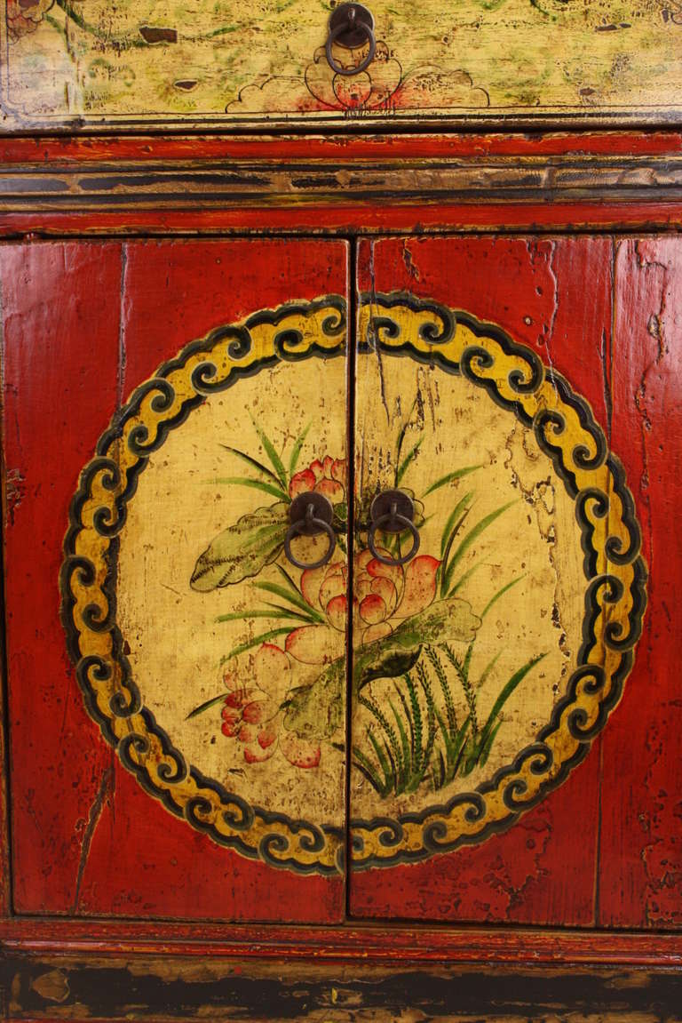 Wood Colorful Antique Mongolian Cabinet