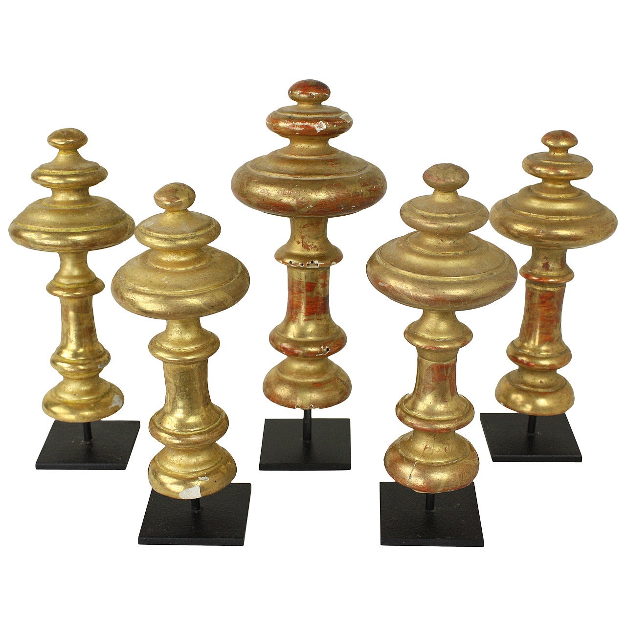 Five Antique Gilded French Finials