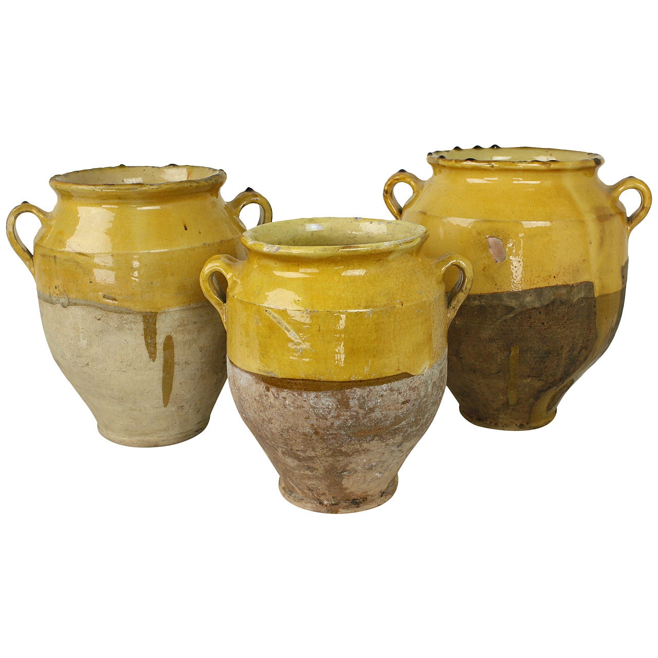 Three French Antique Glazed Confit Pots