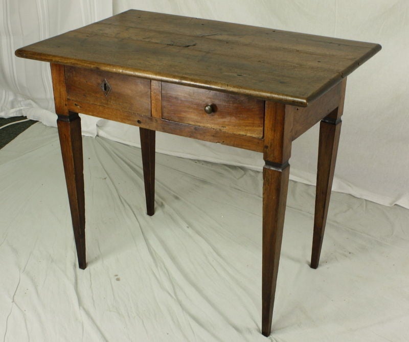 Antique French Two Drawer Side Table Desk At 1stdibs Lovely Antique Side Table From France Walnut With A Wonderful Grain And Glowing Patina